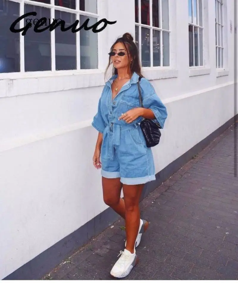 Women Casual Summer Denim Romper High Waist Jeans Overall BF Wide Leg Jumpers Lapel Pocket Shorts Jumpsuit Playsuit Jumpsuits Women Casual Summer Denim Romper High Waist Jeans Overall BF Wide Leg Jumpers Lapel Pocket Shorts Jumpsuit Playsuit Jumpsuits
