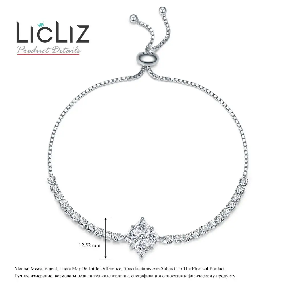 LicLiz,, модные, Роскошные, геометрические, цветочные, очаровательные, регулируемые браслеты для женщин, циркон, белое золото, коробка, цепь, ювелирное изделие, LUB0207 - Окраска металла: 210