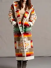 WEPBEL Long-Sleeved Woolen Coat Hooded Women Long Wool Blends Coat New Autumn Winter Women’s Mid-Length Printed Jacket
