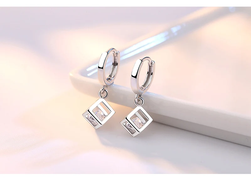Кубик Рубика любовь геометрические Дизайнерские Ювелирные серьги в виде тонкого кольца, Серебро 925 корейский комплект обруч с кристаллами серьги для женщин
