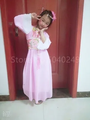 Hanfu Традиционный китайский национальный костюм для детей, сказочный костюм для девочек, народное платье, костюм для танцев в древнем стиле, Детский костюм танга, сценический костюм