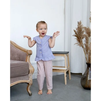 

MINAKU Girl Short Sleeve Blouse, height 104, purple / white 4697898