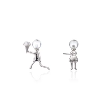 

2020 Lovers Fashion Carton 925 Sterling Silver Stud Earrings Romantic Transparent Propose Human Shape Original Delicate Jewelry