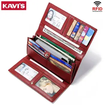 

Hot 100% Cow Leather Female Wallets with Zipper Red Phone Pocket Purse Card Holder Women Long Hasp Walet Lady Handy Coin Purse