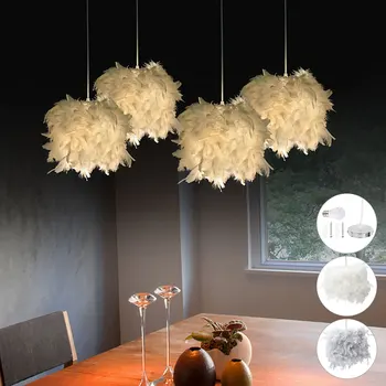 

220V Modern Feather Chandelier Ceiling Pendant Lamp Feather Ceiling Droplight Nordic Vintage Decor For Dining Room Kitchen Home