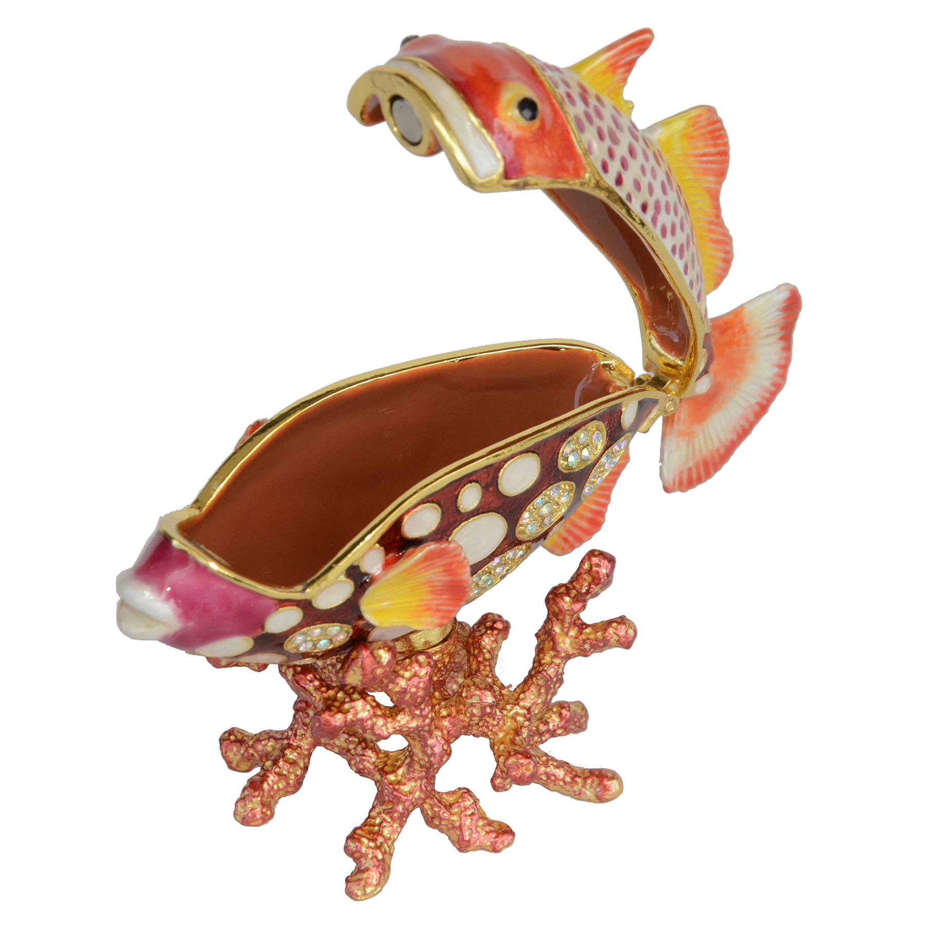 Tropical Fish with Coral Hinged Mini Storage Boxes Rhinestones Collectible Gifts