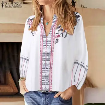 

ZANZEA Women Bohemian Floral Shirts Spring Casual Printed BlouseFashion V neck Long Sleeve Tunic Tops Female Blusas Chemise