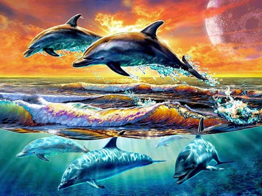 AZQSD 5D Diy Diamond Painting Dolphin Needlework Animal Diamond Embroidery Mosaic Animal Wall Art 