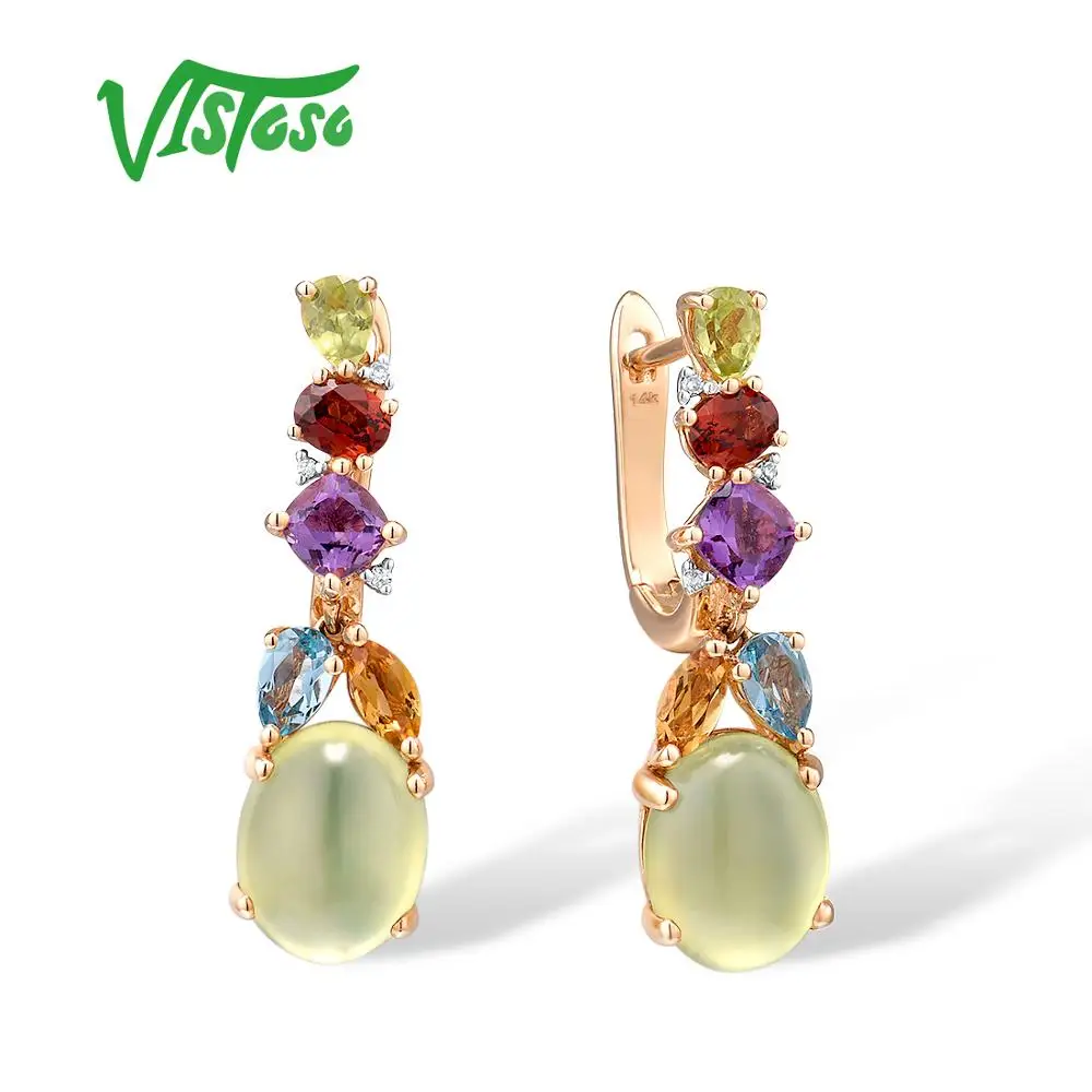 VISTOSO золотые серьги для женщин 14K 585 розовое золото Красочные полудрагоценные