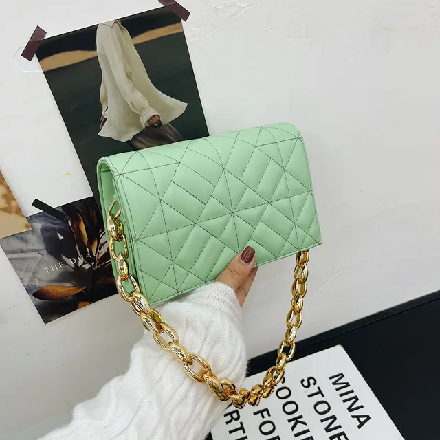 2021 Luxury Women's Shoulder Bags Metal Thick Chain Quilted Designer Purses and Handbag Women Clutch Bags Ladies Hand Bag 1