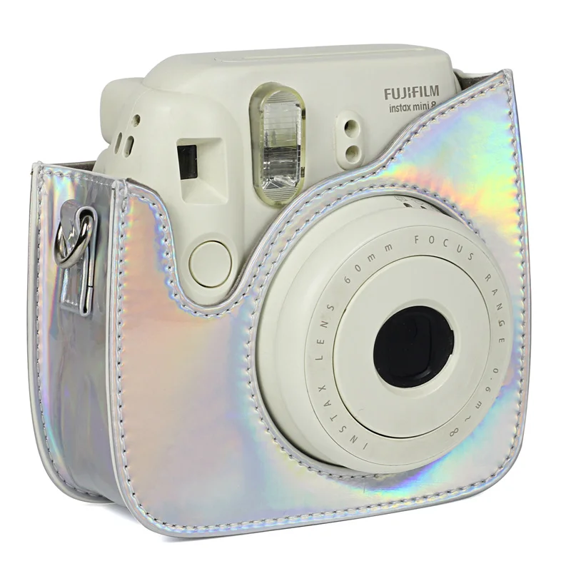 Белая пленка для Fuji Instax Mini8/8+/9 блестящие лазерные Фотоаппарат моментальной печати сумка PU защитный кожаный чехол с ремешком