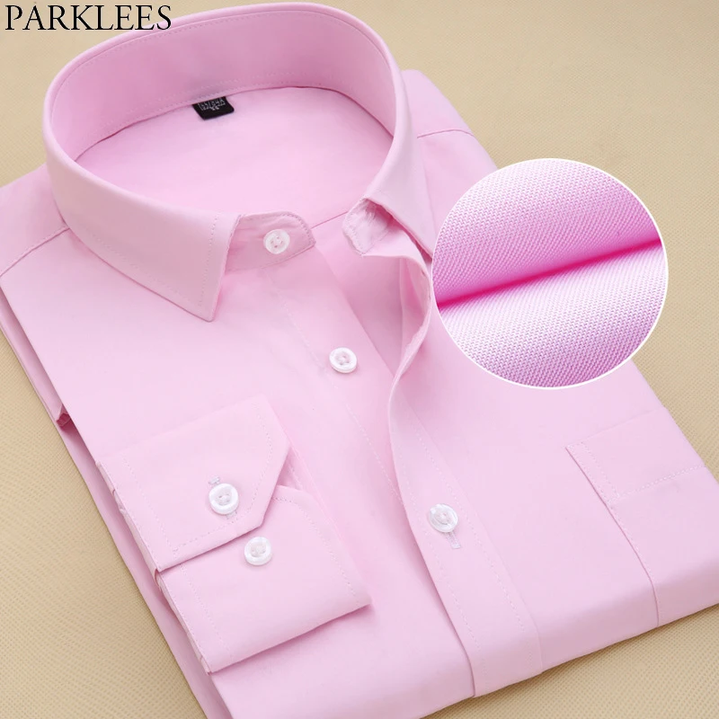 Брендовая розовая рубашка Для мужчин Chemise Homme модный дизайн с длинным рукавом Slim Fit Бизнес Для мужчин s Мужская классическая рубашка