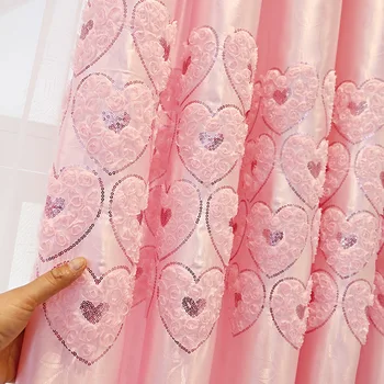 

Cute Love Embroidered Heart-shaped Princess Curtains for Living Room kids Bedroom Window Treatments Customized Curtain
