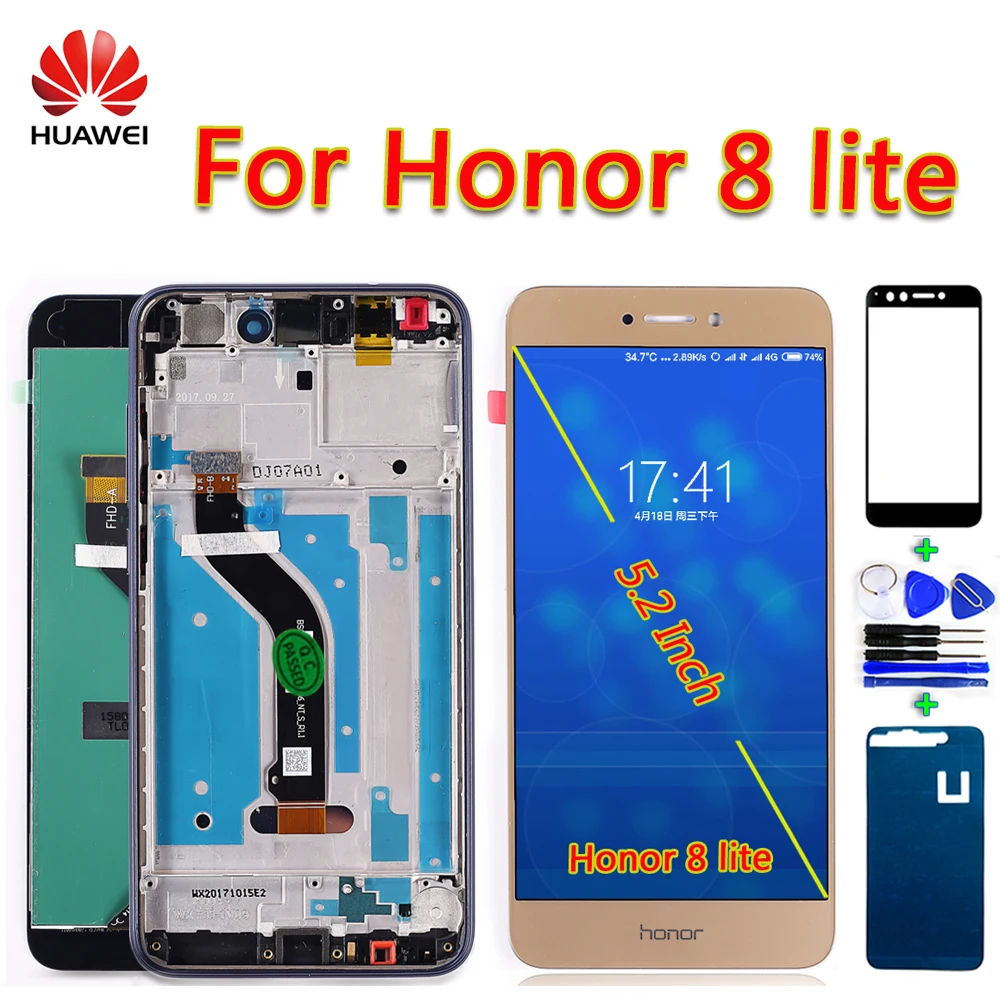 

Huawei Honor 8 lite LCD Display PRA-TL10 PRA LX1 LX3 Touch Screen 5.2 inch Digitizer Assembly Frame With Free Tools Glass film