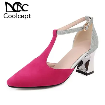 

Coolcept Mixed Color Women Sandals Pointed Toe Square Heel Shoes Women Ankle Buckle Leopard Pattern Mujer Zapatos Size 31-48