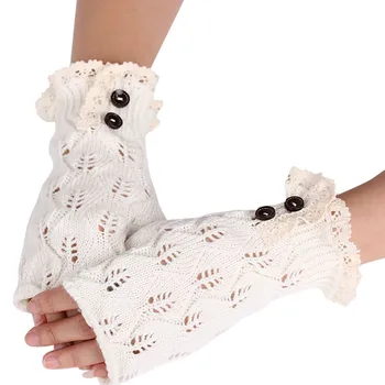 

Women Winter Knitted Button Hollow Out Leaf Lace Keep Warm Fingerless Gloves перчатки перчатки без пальцев перчатки женские #YL5