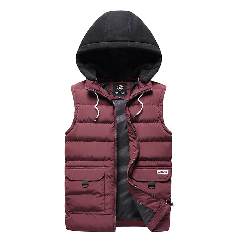 Модная мужская куртка без рукавов, зимний хлопковый жилет с капюшоном, теплый жилет, утолщенный жилет, Мужская Повседневная ветровка - Цвет: Red HQ9910