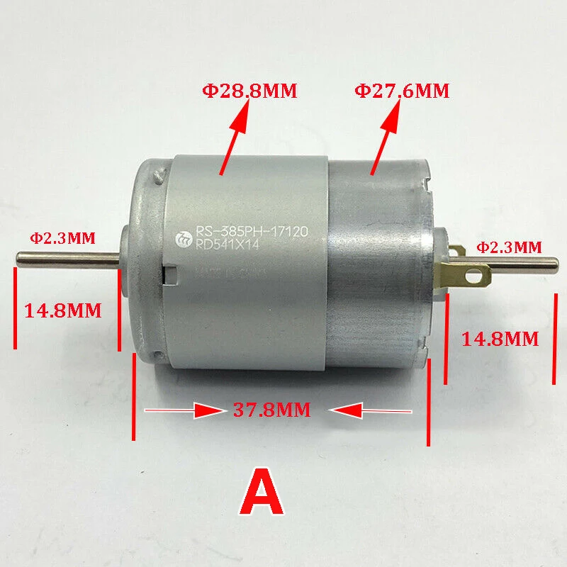 Фото Оригинальные MABUCHI RS-385PH-17120/16140 электродвигатель DC12V 18V 24V 30V Высокая Скорость высокий крутящий момент с двойным валом для автомобильных кабельных систем масляного насоса №3