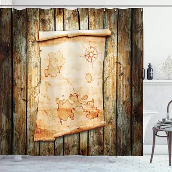 

Island Map Shower Curtain Treasure Map on Rustic Timber X Marks The Grunge Spot Nautical Pirates Concept Cloth Fabric Bathroom