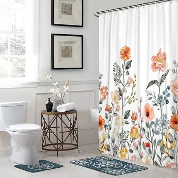 

180*180cm Flowers Shower Bathroom Bath Curtains Bathroom Waterproof Polyester 3D Printing Curtains Home Decor