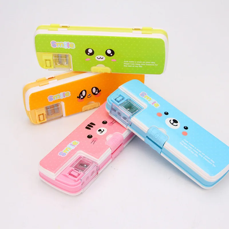 

Multifunction Pencil Case with Pencil Sharpeners Box Creative Double Layer Plastic Pencil Cases Student School Office Stationery