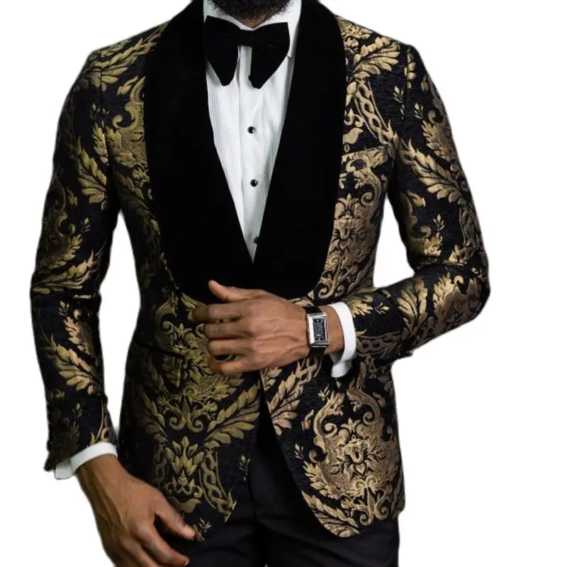 467697-0a9532.jpg H0dbb13e9813842fb864b2dd60b97d83cj Floral Jacquard Blazer for Men Prom African Fashion Slim Fit with Velvet Shawl Lapel Male Suit Jacket for Wedding Groom Tuxedo Mallzona