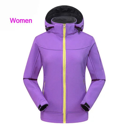 Уличная мягкая куртка в виде ракушки осенне-зимняя мужская и женская Флисовая теплая спортивная куртка с капюшоном походная Водонепроницаемая ветровка верхняя одежда - Цвет: women purple