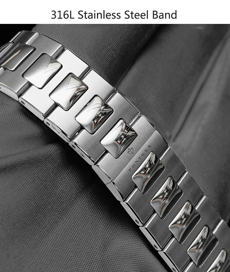 PONIGER швейцарские Топ люксовый бренд Мужские часы Япония NH35A автоматические механические часы 50 м водонепроницаемые Тахометр Часы P517-8