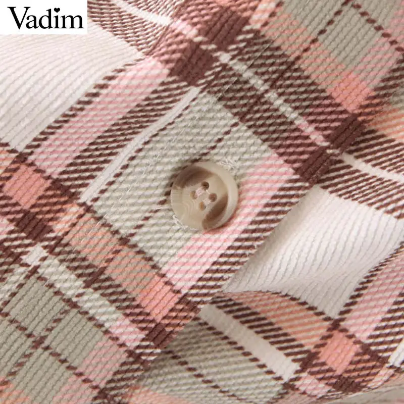 Женское элегантное платье vadim Вельветовая клетчатая блузка с галстуком-бабочкой и карманами с длинным рукавом Женские Необычные повседневные топы blusas LB713