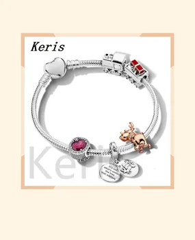 

100% 925 silver sterling zt0199 Merry Christmas bracelet dazzling set snowflake pink charm reindeer train charm