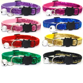 

Bell Sequin Design Puppy Collar Adjustable Size Cute Cat Collar with Bell Beautiful Small Pet Dog Decoration Supplies Collar Cat
