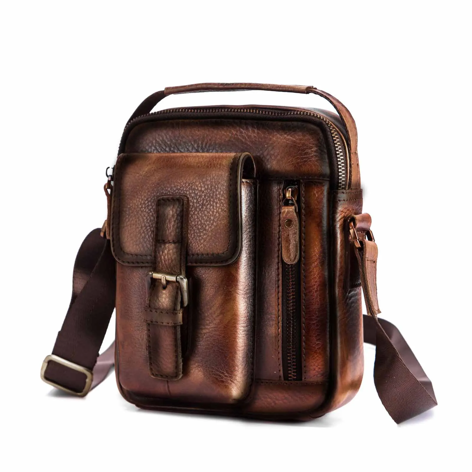 Качественная оригинальная кожаная мужская повседневная сумка через плечо из воловьей кожи, модная сумка через плечо 8 дюймов, сумка-тоут Mochila, сумка-портфель 207 - Цвет: gold 2
