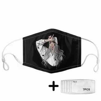 

Fashion Kpop Billie Face Printting Black Mouth Cover Mask 7pcs PM2.5 Filter Hip Hop Rapper Pattern Women Germ Protection Mascher