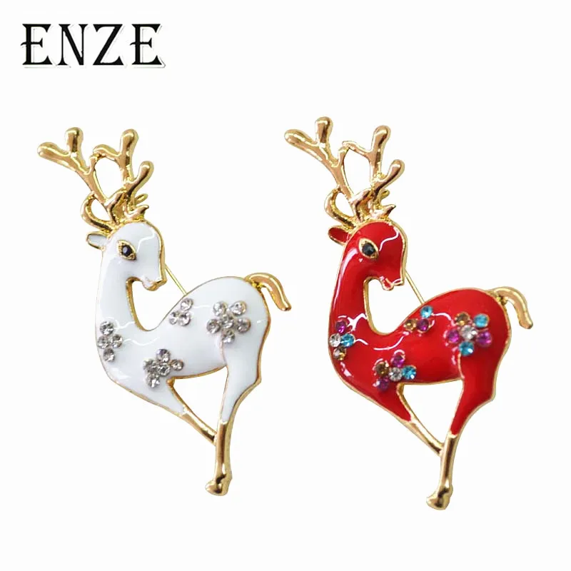 ENZE2019 красный белый Эмаль олень животное брошь мужчины женщины пара значок булавка украшение роскошный pin праздничные аксессуары