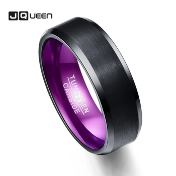 

JQUEEN Men's 8mm Wide 3MM Thick Tungsten Carbide Ring Black Flat Purple Inner Ring Tungsten Steel Ring T080R with Size 7-12