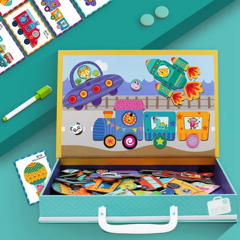 

Jigsaw Toys Puzzle Magnetic Stickers Wooden Portable Children Early Education Intellectual Development for children early tech
