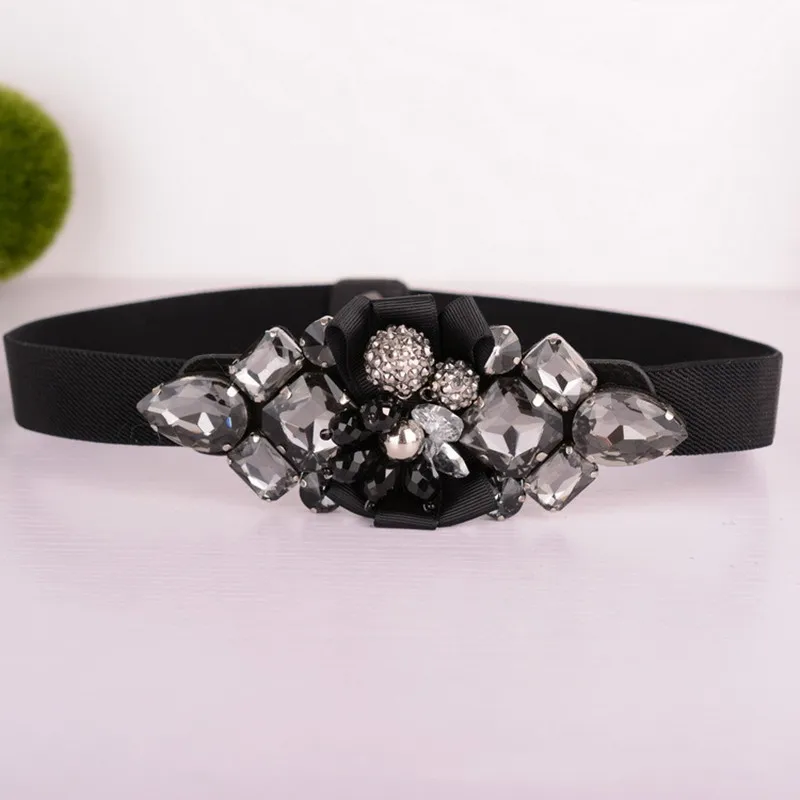 Сексуальное украшение из горного хрусталя дикие корейские эластичные ремни пояс для женщин модный черный пояс Серый Белый Золотой горный хрусталь