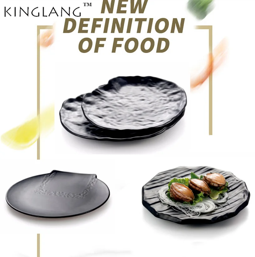 High quality NEW Round hamburger plate Fried rice dish melamine tableware black color for canteen restaurant