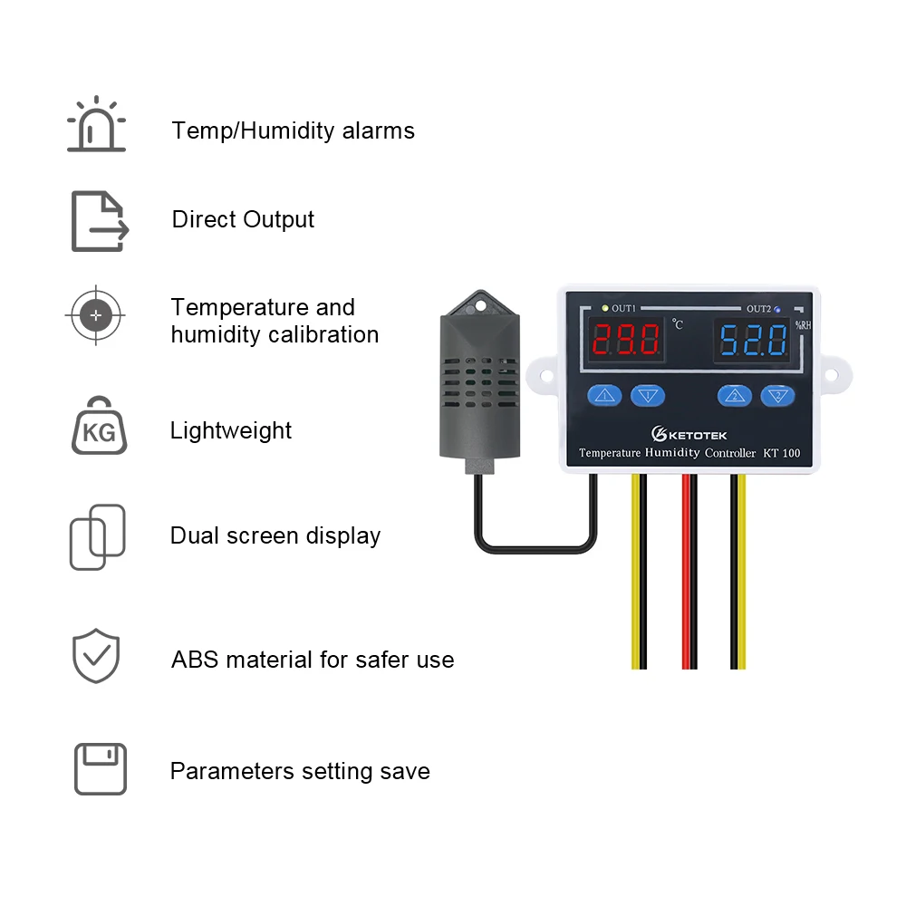 KT100 Digital Thermostat Humidity Controller Egg Incubator Temperature Humidity Controller 10A Direct Output Hygrometer Control digital thermostat digital temperature controller digital humidity controller