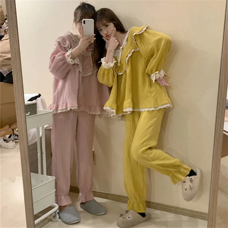 womens Pajama Sets spring autumn female sleepwear suits clothing t shirt+pants long sleeve Polka Dot Loose ladies clothes h62