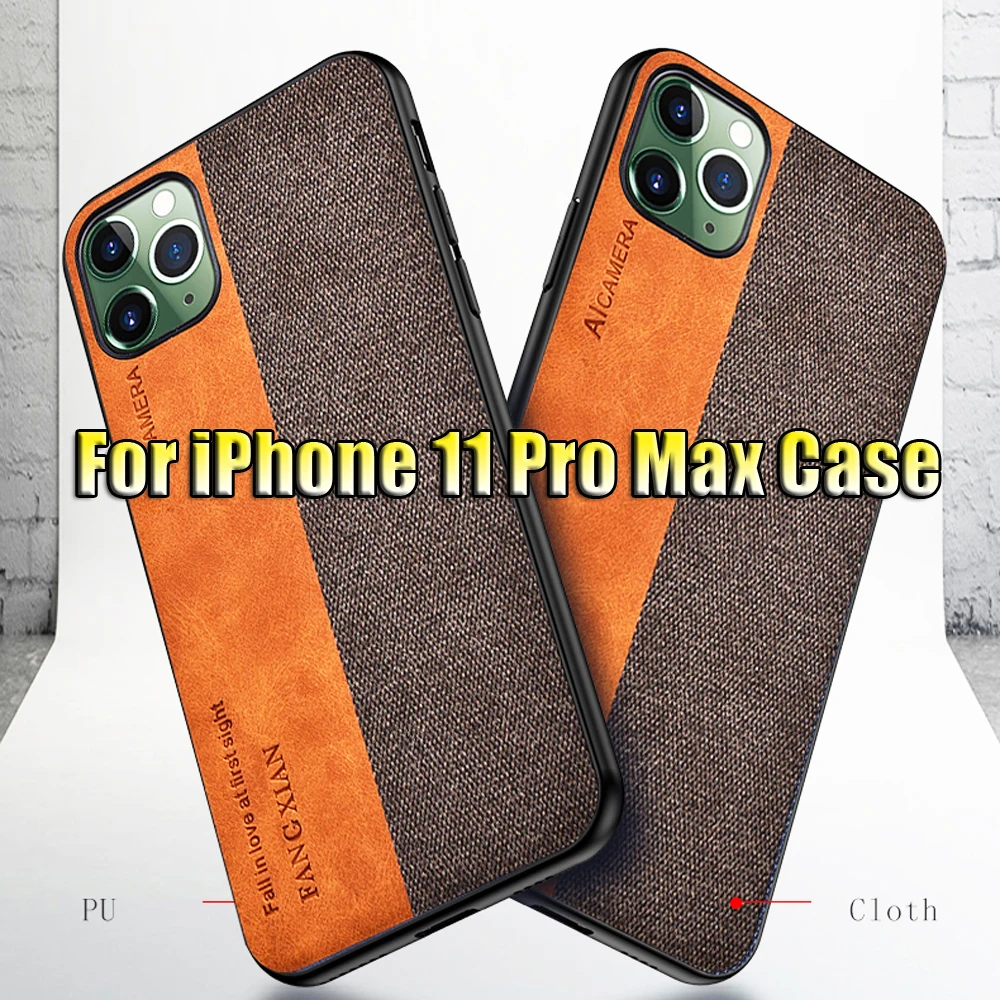 Чехол для iPhone 11 Pro Max из мягкого ТПУ ПУ натуральной кожи жесткий тканевый