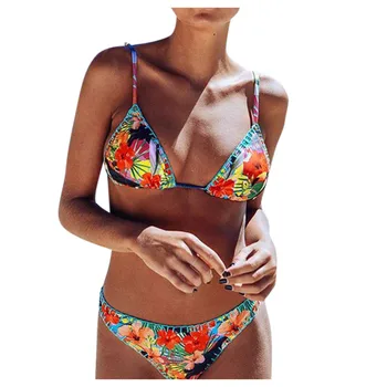 

#Z40 Women's Sexy Swimwear Women Brazilian Gradient Color Floral Print Bikini Swimwear Set Beach Wear купальник женский