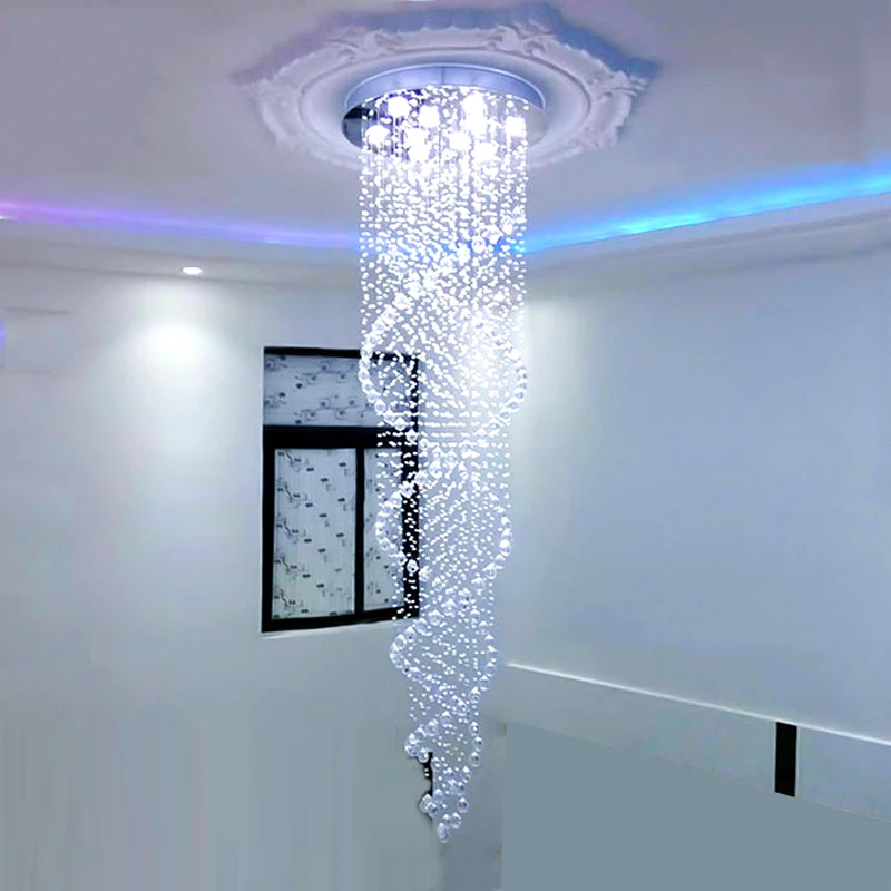 

Modern Minimalist LED Staircase Crystal Long Chandelier Double-decker Villa Rotating Living Room Large Hanging Line Lamp