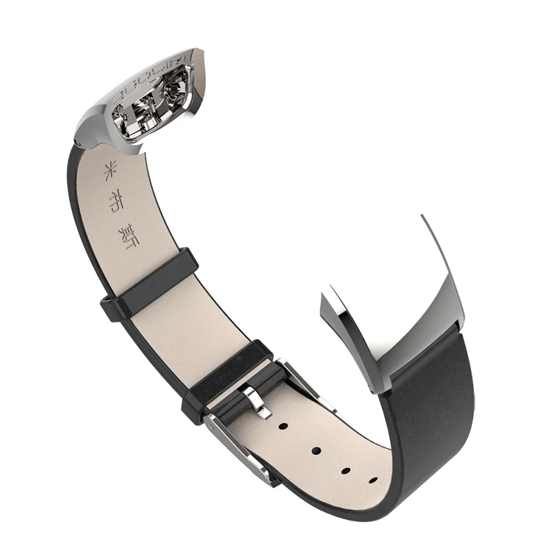 black and silver Mijobs ремешок из натуральной кожи для huawei Honor Band 4 ремешок для часов браслет для Honor Band 5 ремешок браслет умные аксессуары - Цвет: black and silver