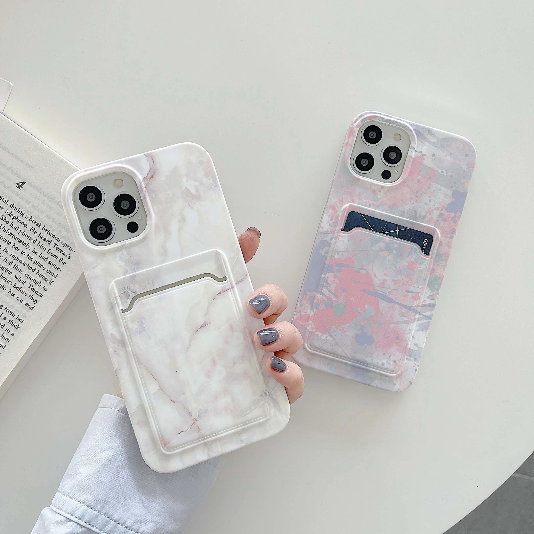 Fashion Colorful Marble Card Pouch Phone Cases for iPhone 12 13 11 Pro Max X XR XS- Max XS 7 8 Plus Shockproof Back Cover Couque iphone 11 Pro Max wallet case