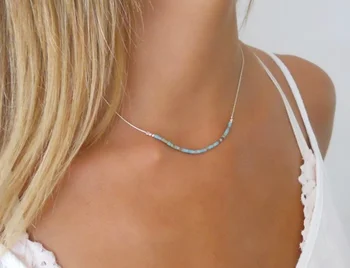 Silver Necklace With Turquoise Beads Delicate Silver Necklace Layering Silver necklace
