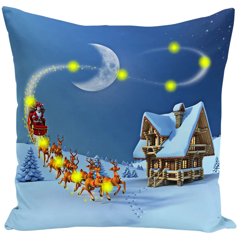 Креативный светодиодный Рождественский Синий чехол для подушки сказочные огни Короткие Плюшевые наволочки для подушки Рождественский Декор подарки чехол для подушки