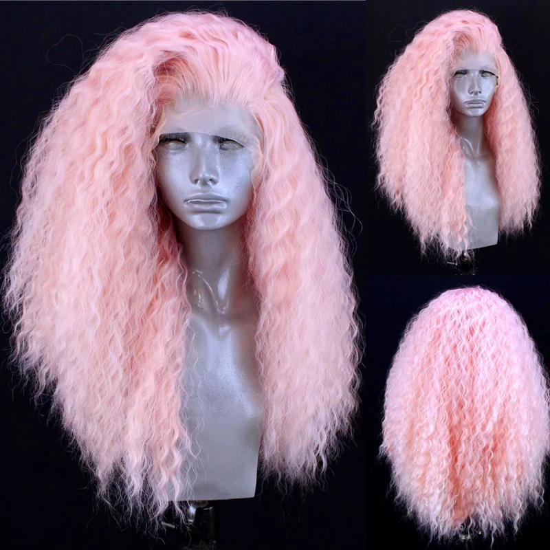 Charisma-peluca larga de color rosa para mujer, pelucas rizadas Afro sintética, peluca con malla frontal, encaje de fibra resistente al calor y a altas temperaturas