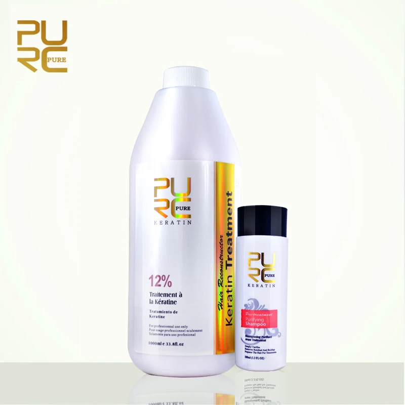 PURC Repair and Straighten Damage Hair Product 12% Formlain 1000ml pure Chocolate Keratin Treatment and Purifying Shampoo Set