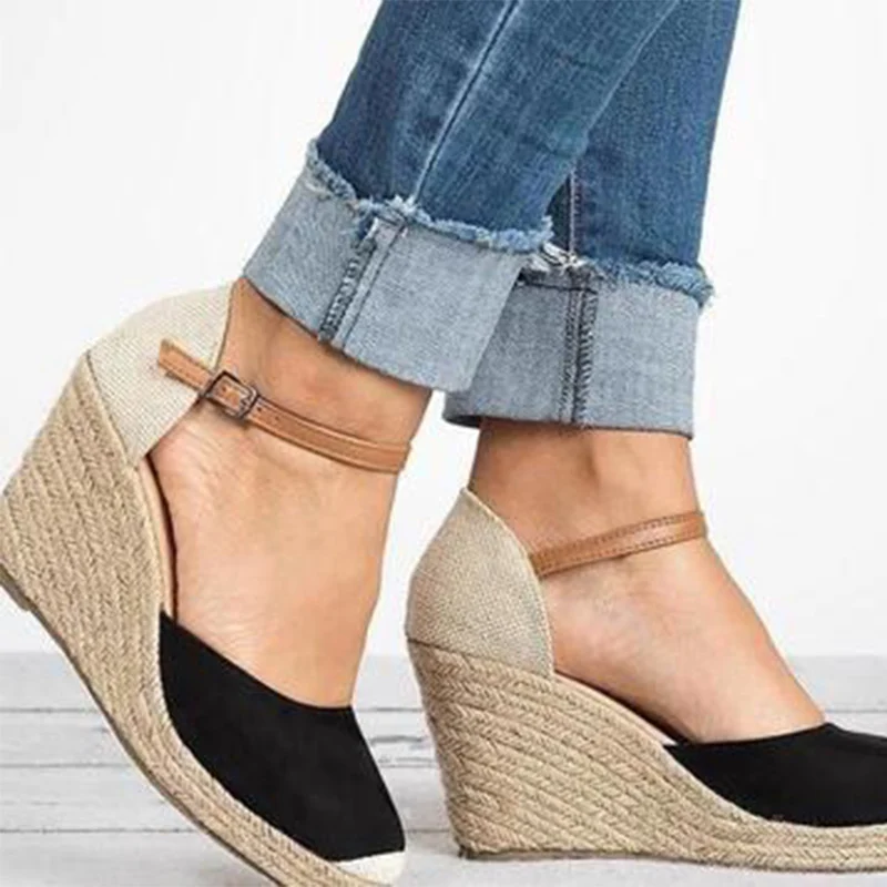 

Women Hemp Wedge Sandals Hemp Bottom Summer Female Anckle Strap Platform Shoes Ladies High Heels Women's Comfortable 2020 New